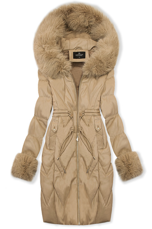 Téli műbőrkabát műszőrmével - bézs színű