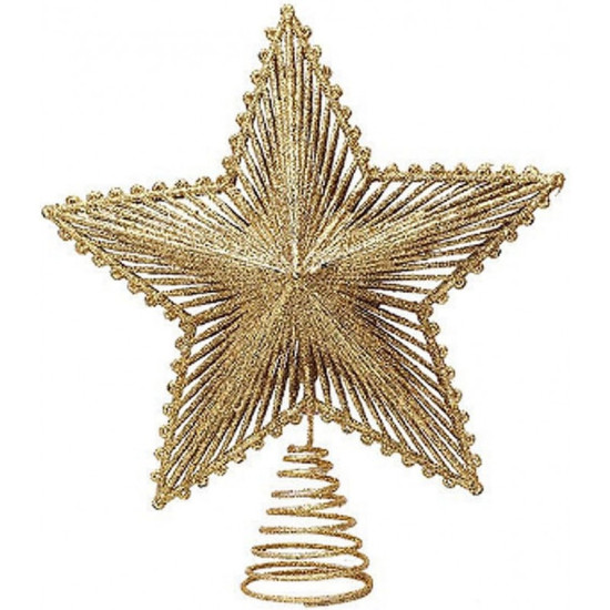 Aranyszínű csillámos karácsonyi csúcscsillag 20 x 23 cm
