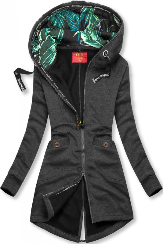 Grafitszürke színű felső mintás kapucnival