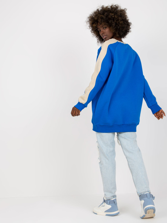 Kék-beige basic pamut pulóver