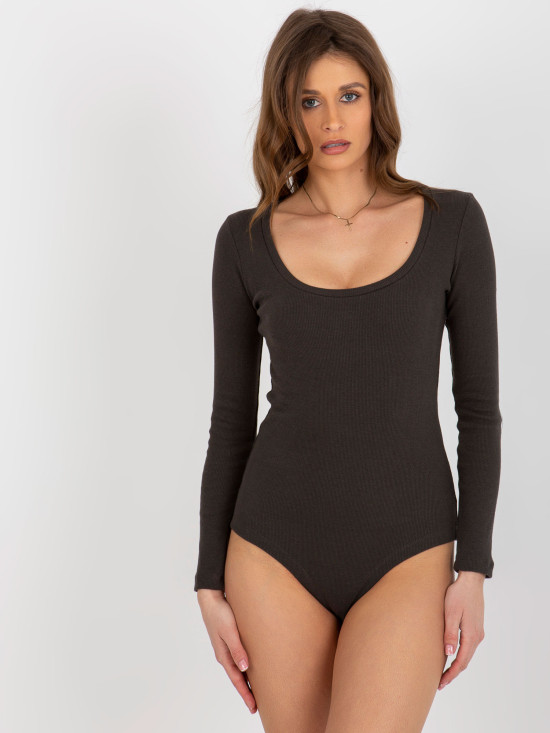 Khaki csíkos body hosszú ujjakkal