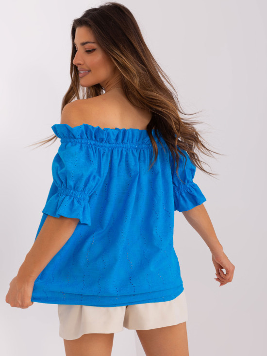 Kék színű pamut blúz off shoulder stílusban