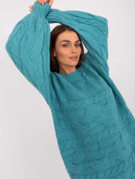 Türkiz színű oversize kötött ruha/pulóver