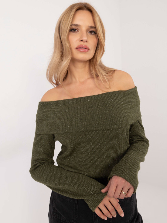 Elegáns khaki színű pulóver hosszú ujjakkal
