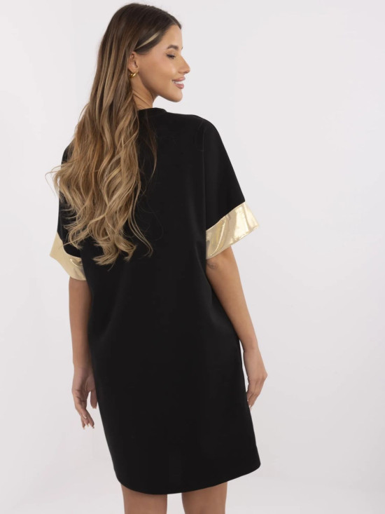Stílusos fekete oversize ruha nyomattal