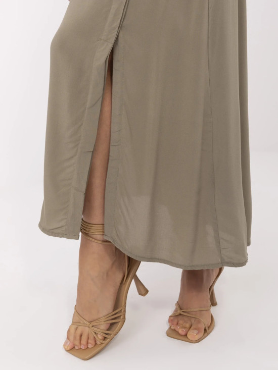 Elegáns midi szoknya khaki színben