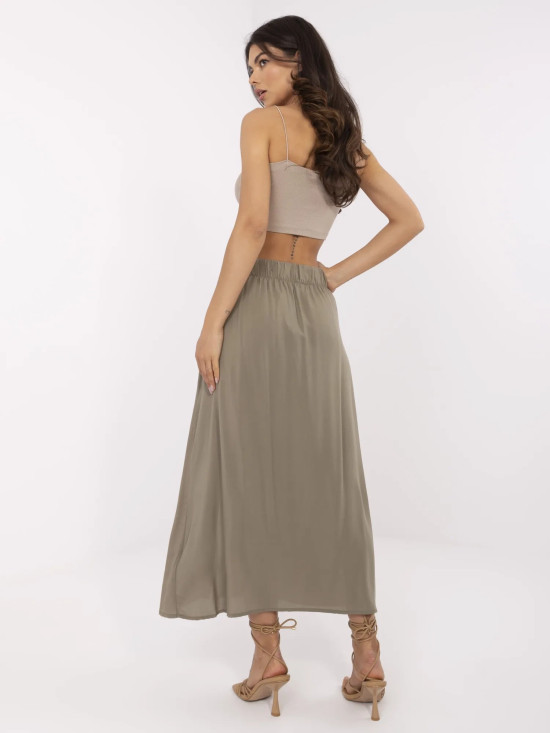 Elegáns midi szoknya khaki színben