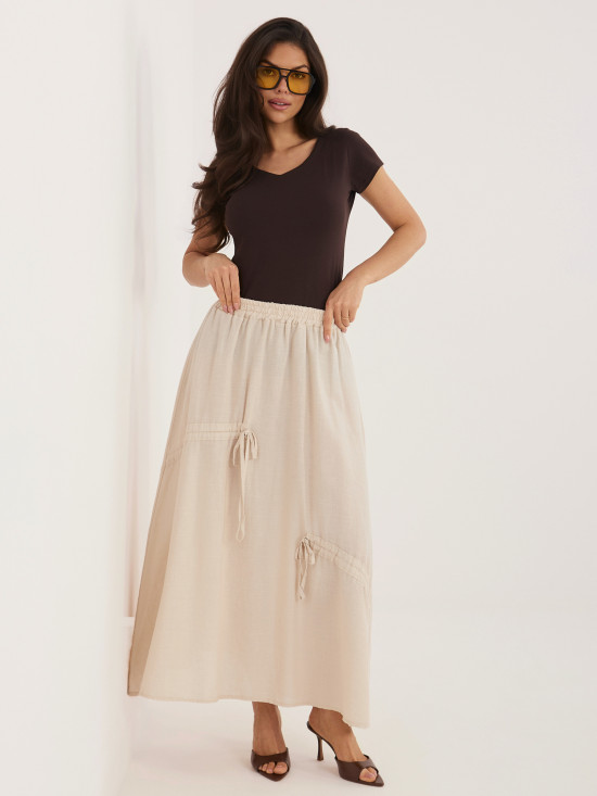 Bézs színű midi szoknya megkötővel