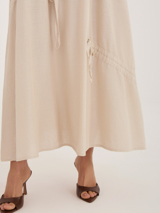 Bézs színű midi szoknya megkötővel