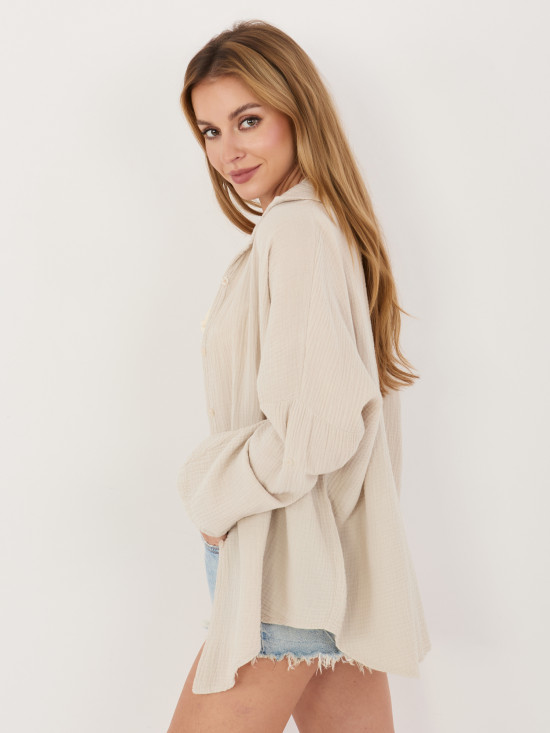 Bézs pamut ing gallérral