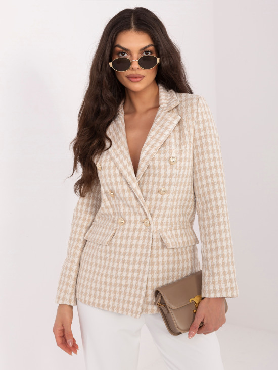 Bézs színű pepita mintás blézer béléssel