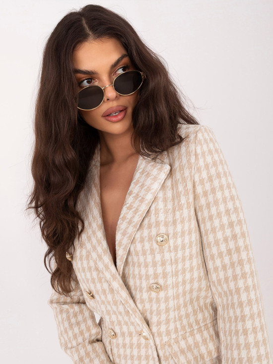 Bézs színű pepita mintás blézer béléssel