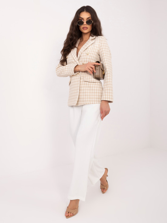 Bézs színű pepita mintás blézer béléssel