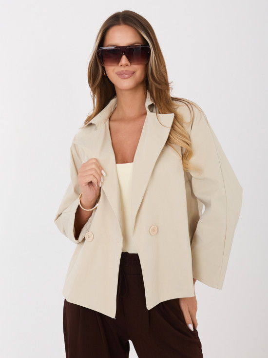 Rövid bézs színű átmeneti kabát béléssel
