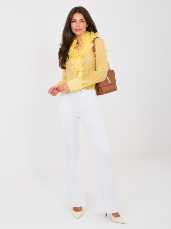 Fehér, széles szárú, magas derekú farmernadrág