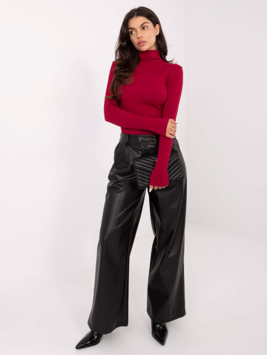 Bordó bordázott garbó blúz