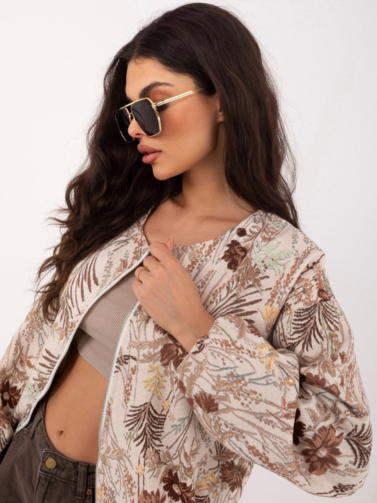 Barna színű virágmintás bomber dzseki