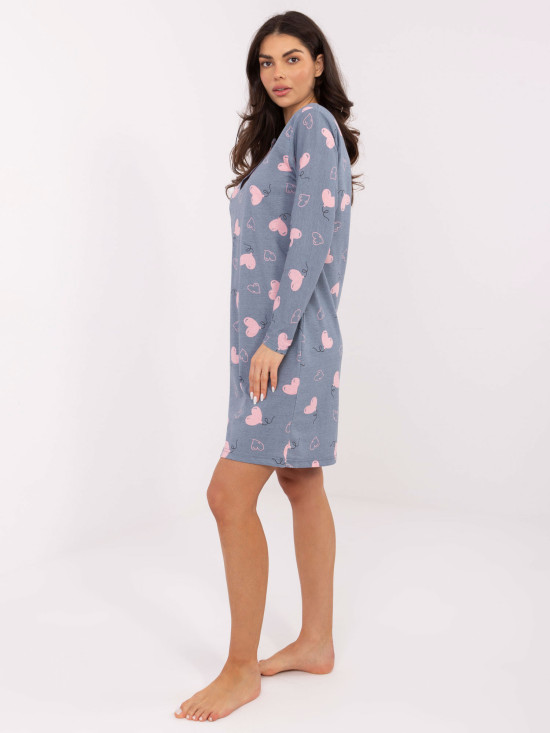 Női hosszú ujjú, sötétkék pamut hálóing