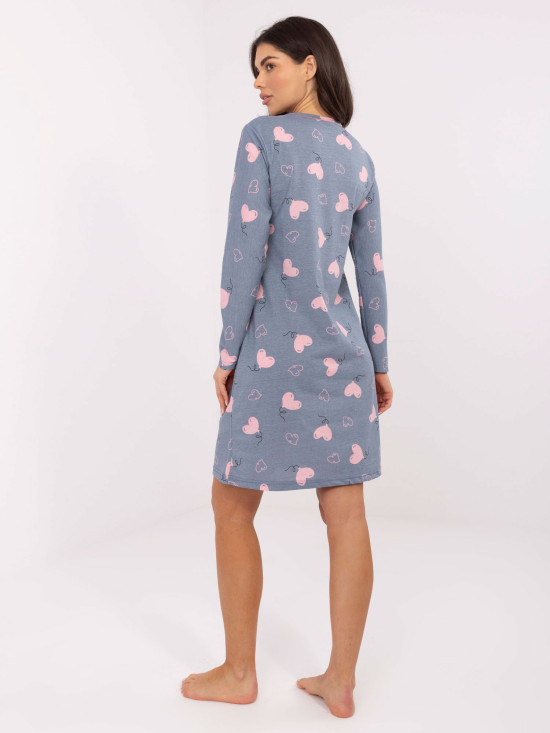 Női hosszú ujjú, sötétkék pamut hálóing