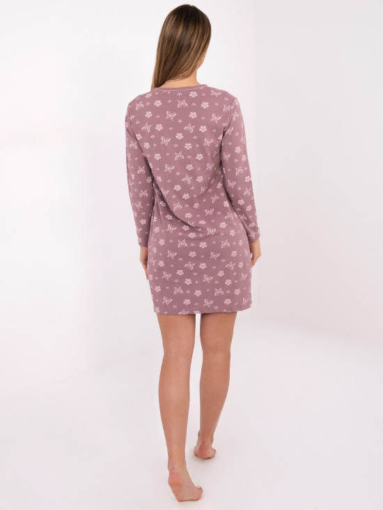 Női hosszú ujjú hálóing, sötét rózsaszín