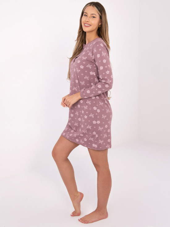 Női hosszú ujjú hálóing, sötét rózsaszín