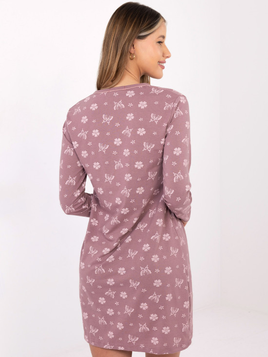 Női hosszú ujjú hálóing, sötét rózsaszín