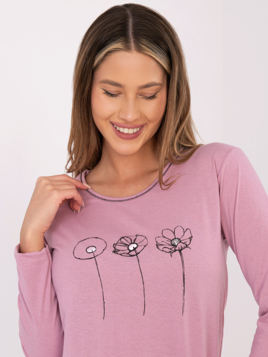 Női pamut pizsama nyomott mintával, rózsaszín