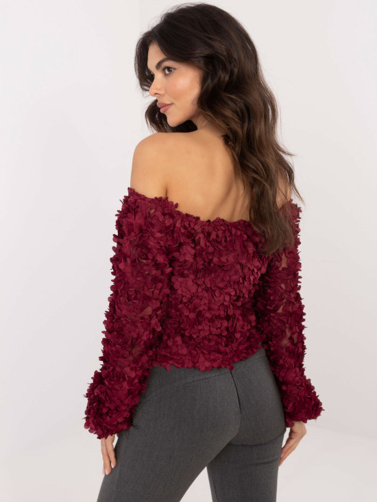 Elegáns bordó színű off-shoulder blúz