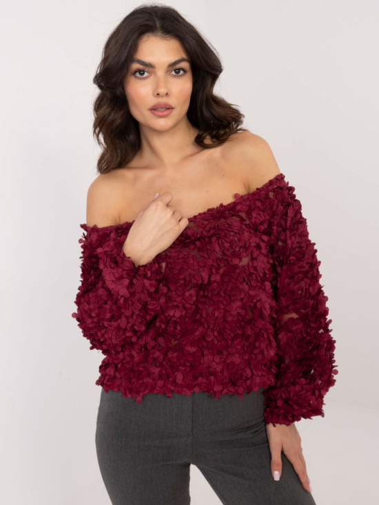 Elegáns bordó színű off-shoulder blúz