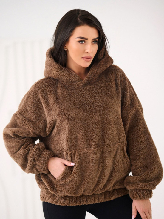 Bézs kapucnis pulóver zsebbel