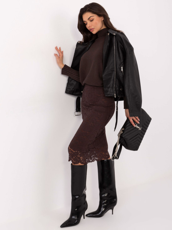 Elegáns csipkés midi szoknya béléssel - barna színű