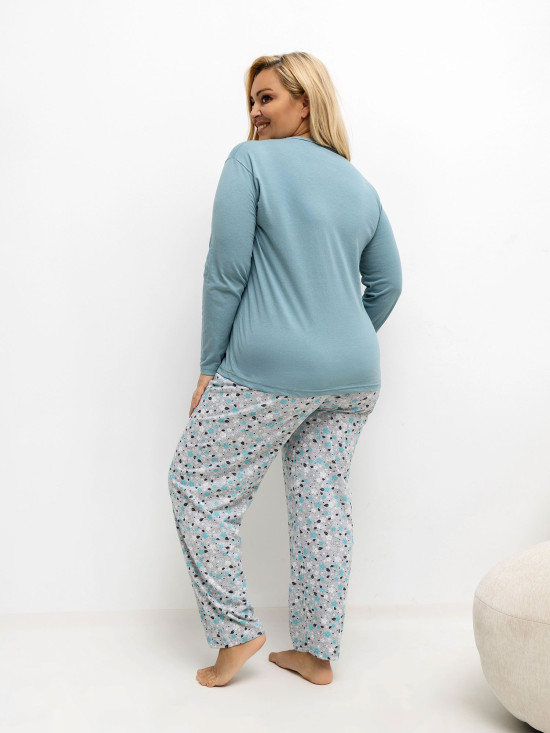 Női pamut pizsama virágmintával és gombokkal