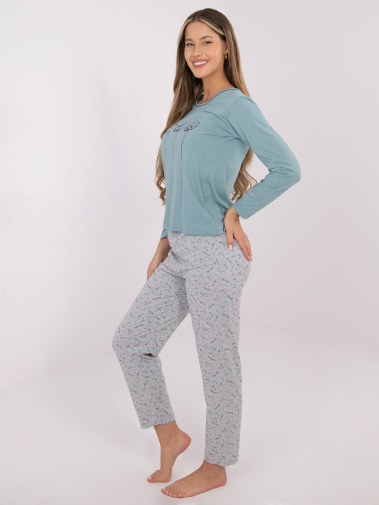 Női pamut pizsama mintával, mentazöld