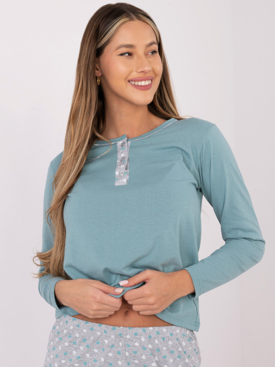 Női pamut pizsama mintával, mentazöld