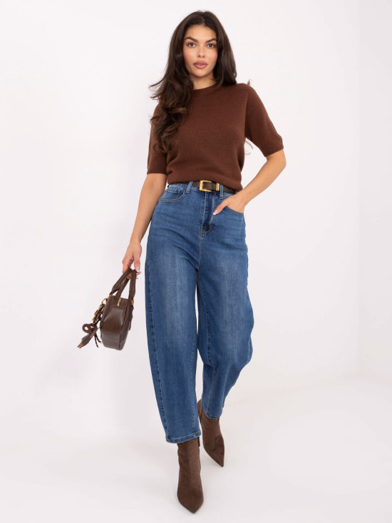 Női ballon fazonú magas derekú farmernadrág - sötétkék színű