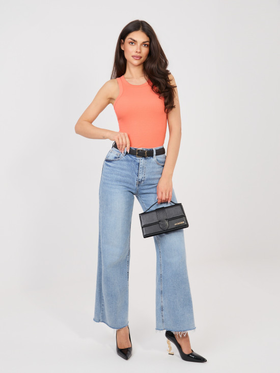 Bordázott ujjatlan narancsszínű top