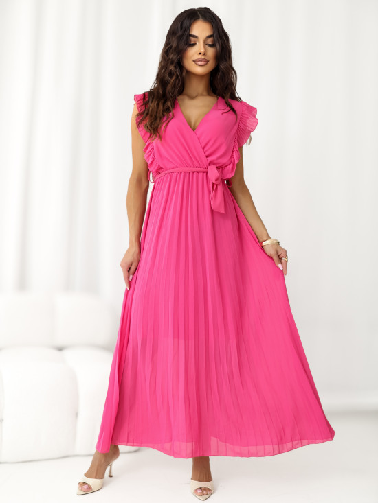 Bővülő midi ruha övvel, sötét rózsaszínű