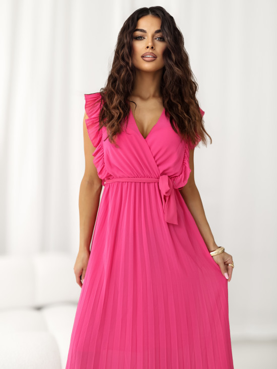 Bővülő midi ruha övvel, sötét rózsaszínű
