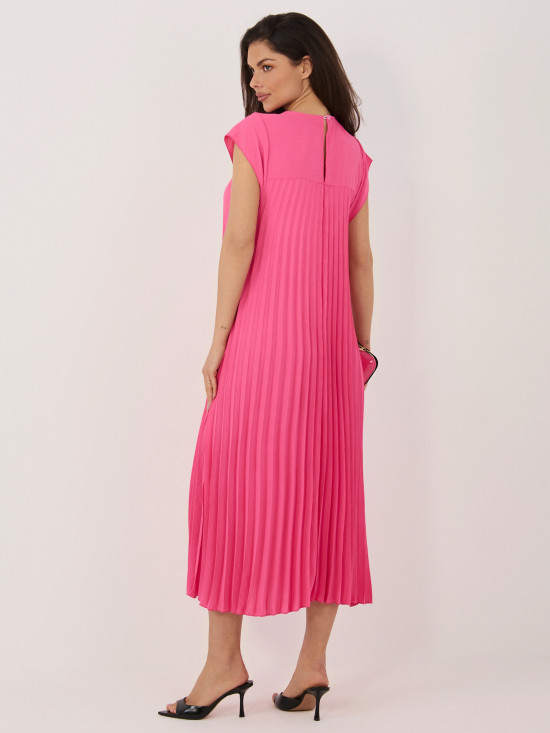 Elegáns rózsaszínű midi ruha zsebekkel