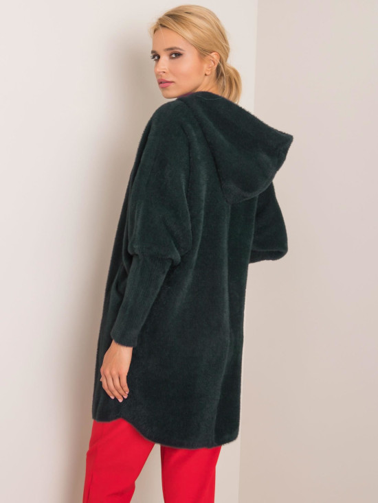 Sötétzöld színű kapucnis alpaka átmeneti kabát