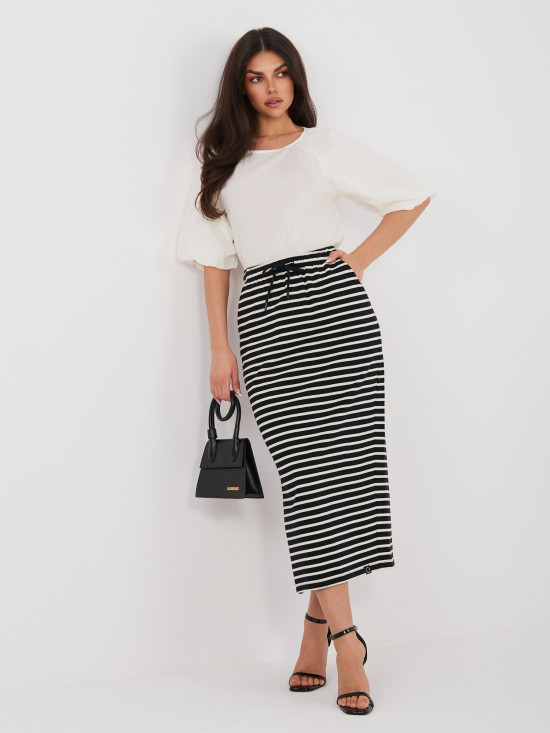 Fekete, csíkos midi szoknya zsebekkel