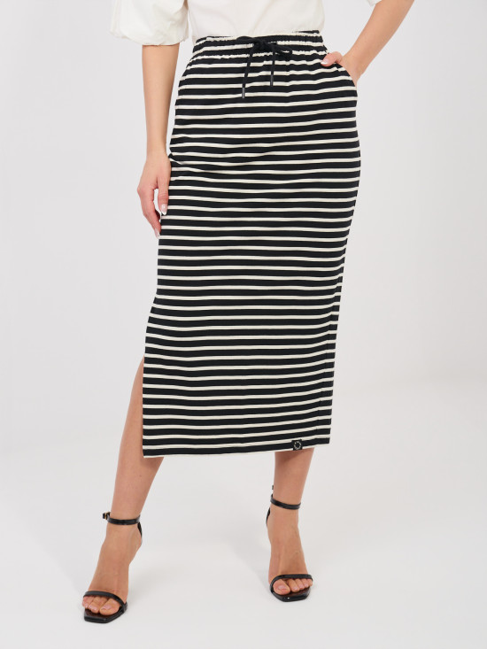 Fekete, csíkos midi szoknya zsebekkel