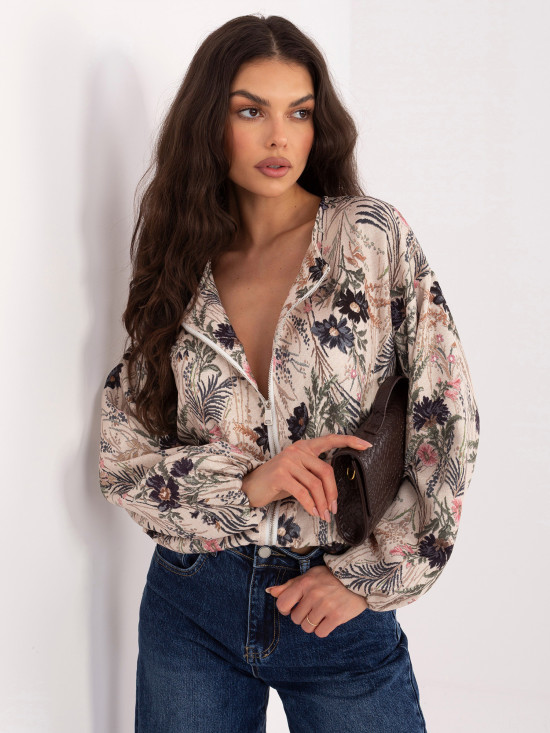 Fekete színű virágmintás bomberdzseki