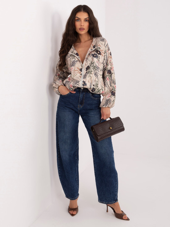 Fekete színű virágmintás bomberdzseki