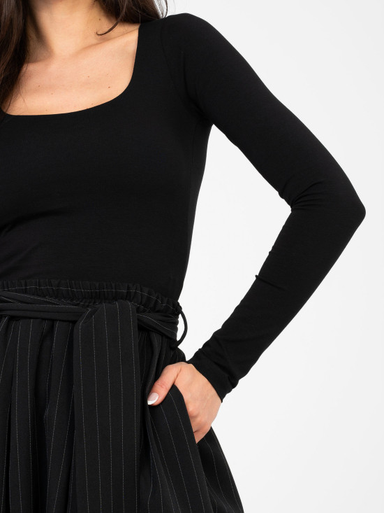 Fekete színű pamut blúz hosszú ujjal és béléssel