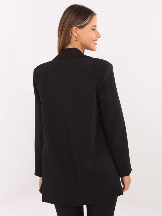 Elegáns fekete színű blézer béléssel és brossal