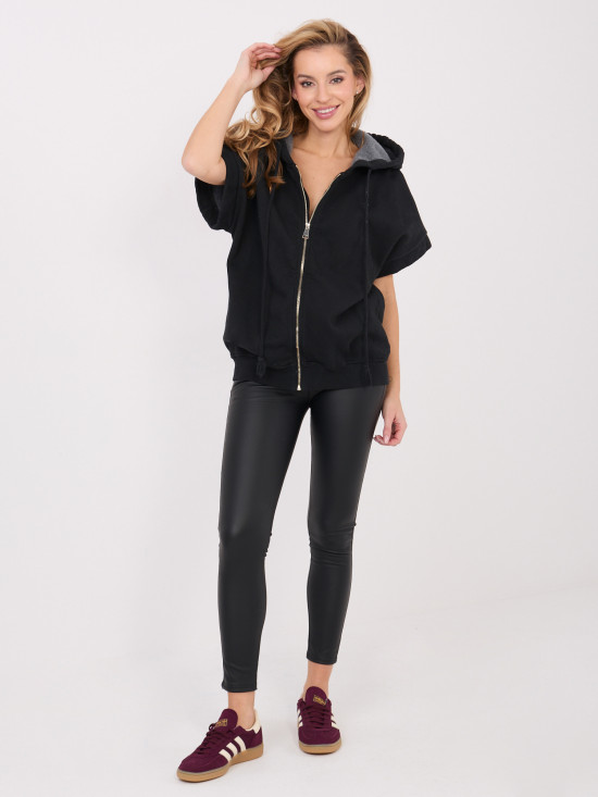 Fekete pamut kapucnis cipzáras pulóver