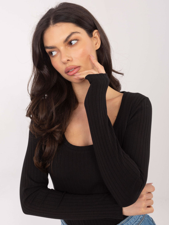 Fekete bordázott hosszú ujjú body