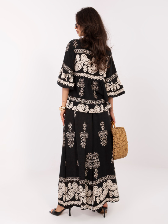 Női mintás szett megkötővel - fekete színű