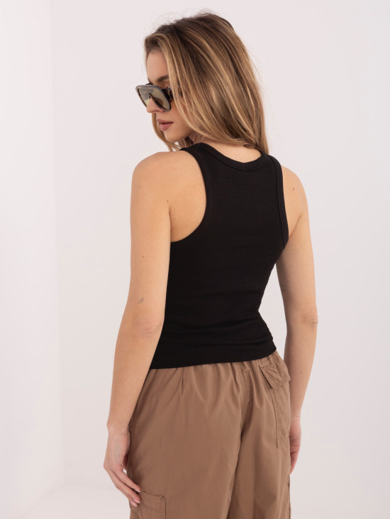 Fekete színű pamut top hímzéssel és felirattal